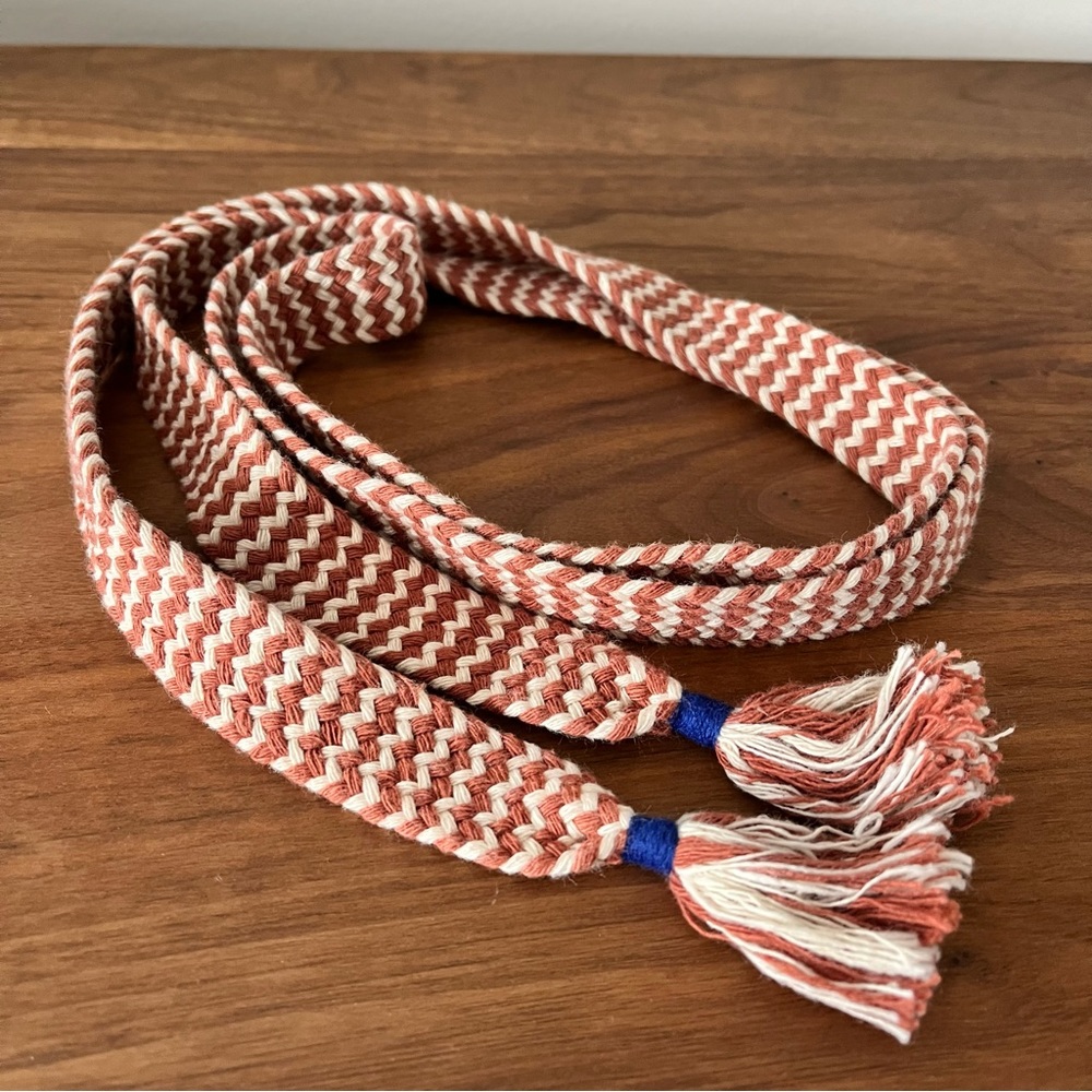 J.Crew Boho Woven Chevron Tassel Belt Brown Cream Tie Belt